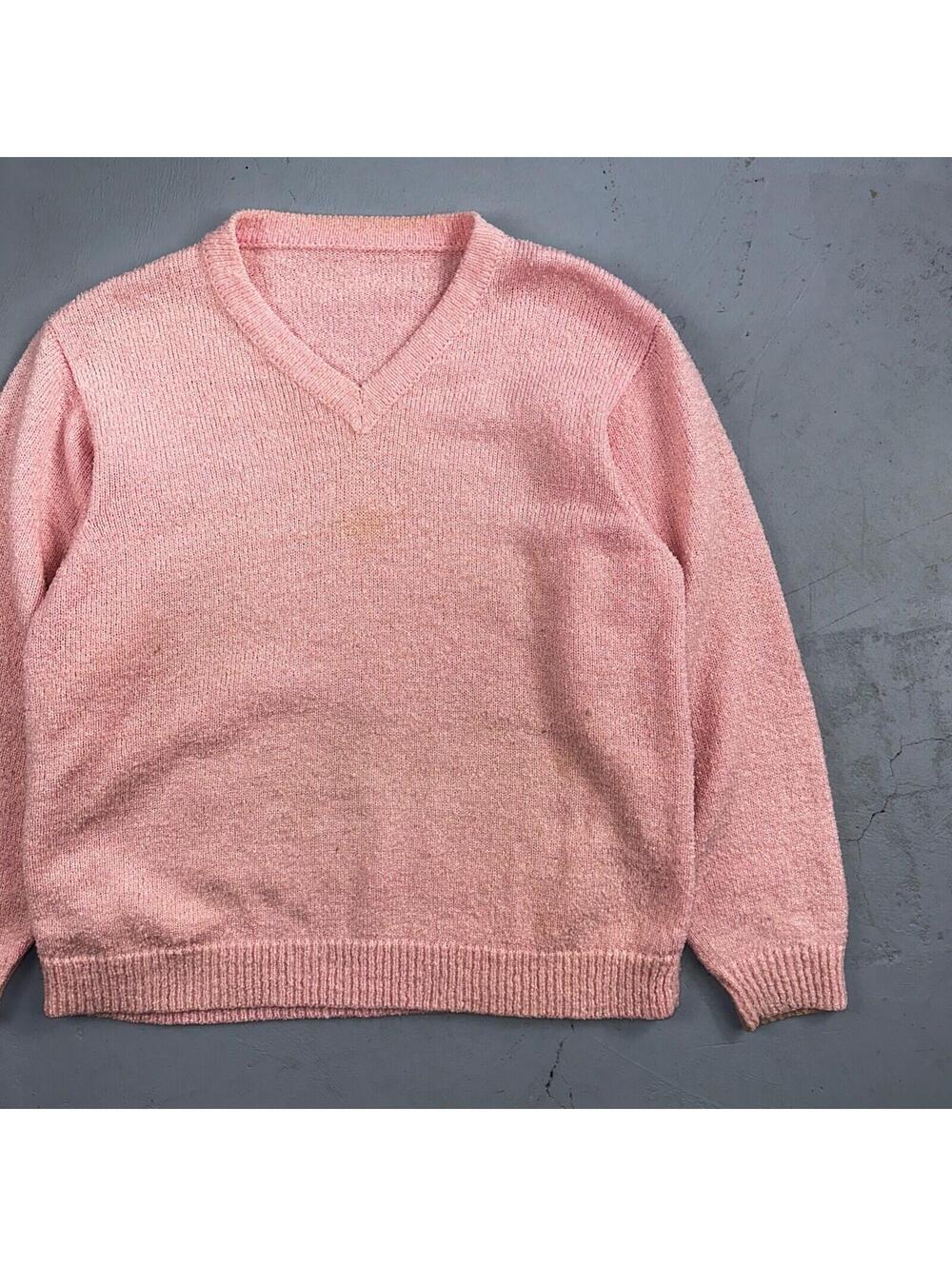 Vintage Pink Knit Sweater Cardigan Womens 70s 80s Basic Cozy Essential Winter